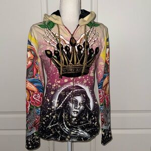Christian Audigier Ed Hardy Vintage Y2K Zip Up Hoodie Jacket Size Small